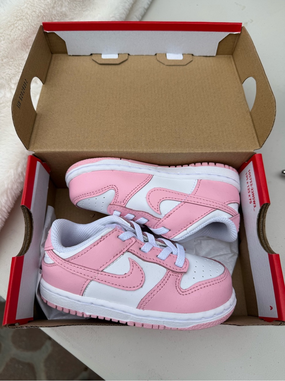 Brand new (in box) Nike Kids Pink and White Low-Top Sneakers